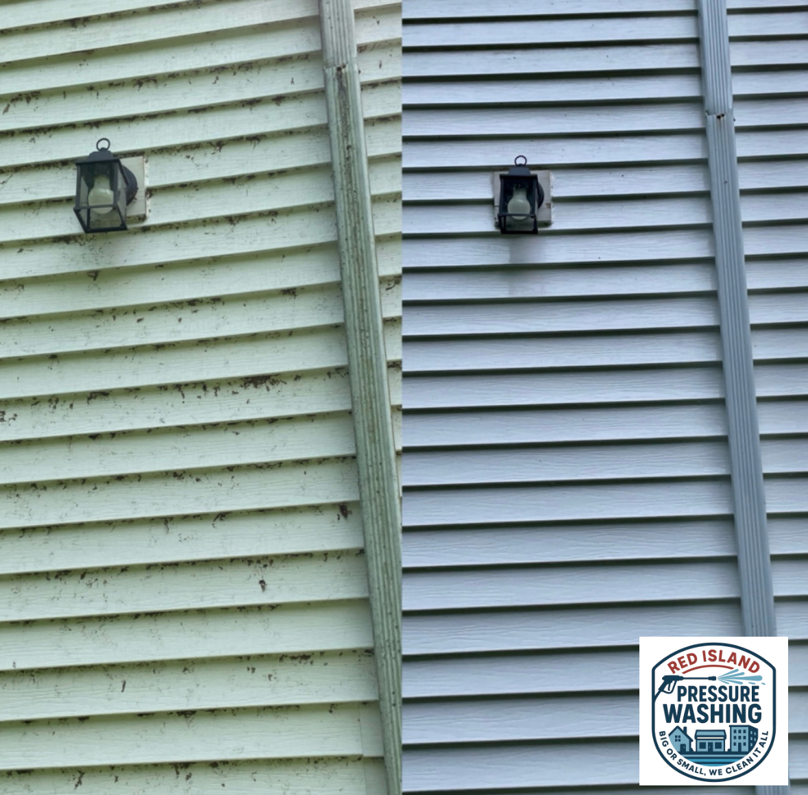 Before and after pressure washing vinyl siding